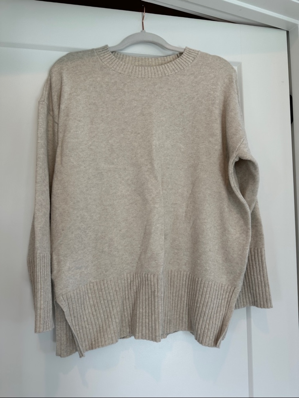 Loft Women’s Cream Rib-Hem Crewneck Sweater